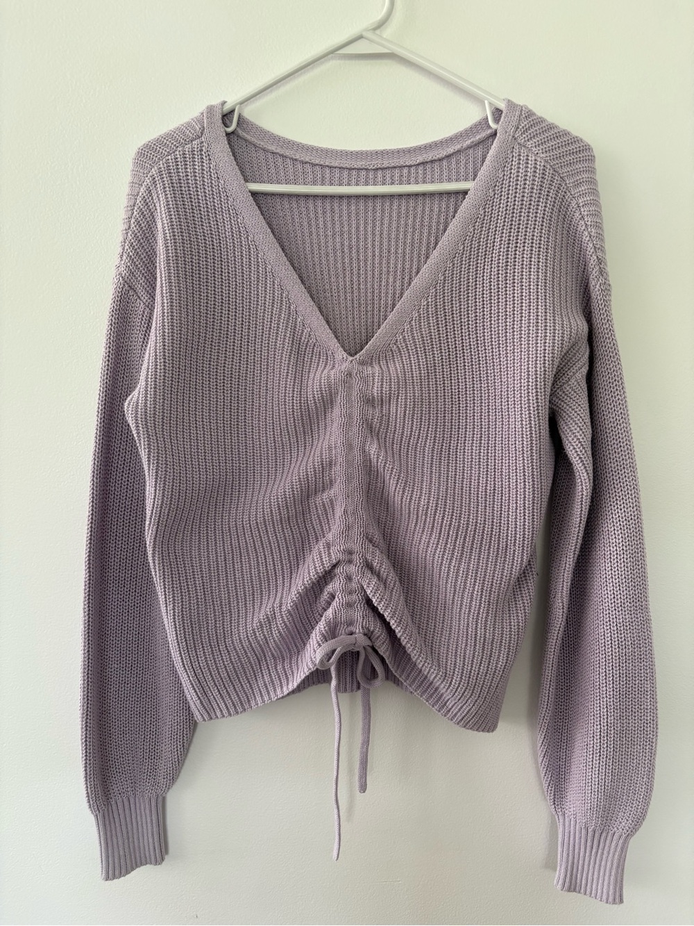 Hollister Lavender V-Neck Ruched Drawstring Sweater